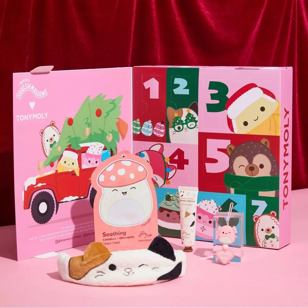 Squishmallows 7-day tween advent calendar, eye mask, foot mask/sock set—NWT